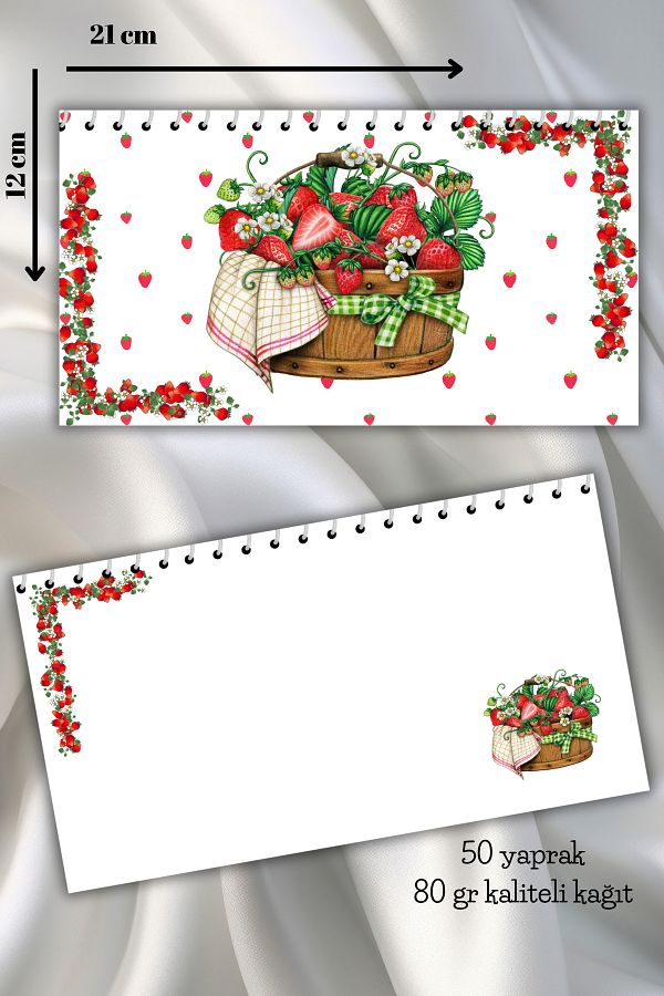daily notebook-50 Sheets Strawberry Basket Notebook - 22*12 cm Memo Pad, Spiral 1