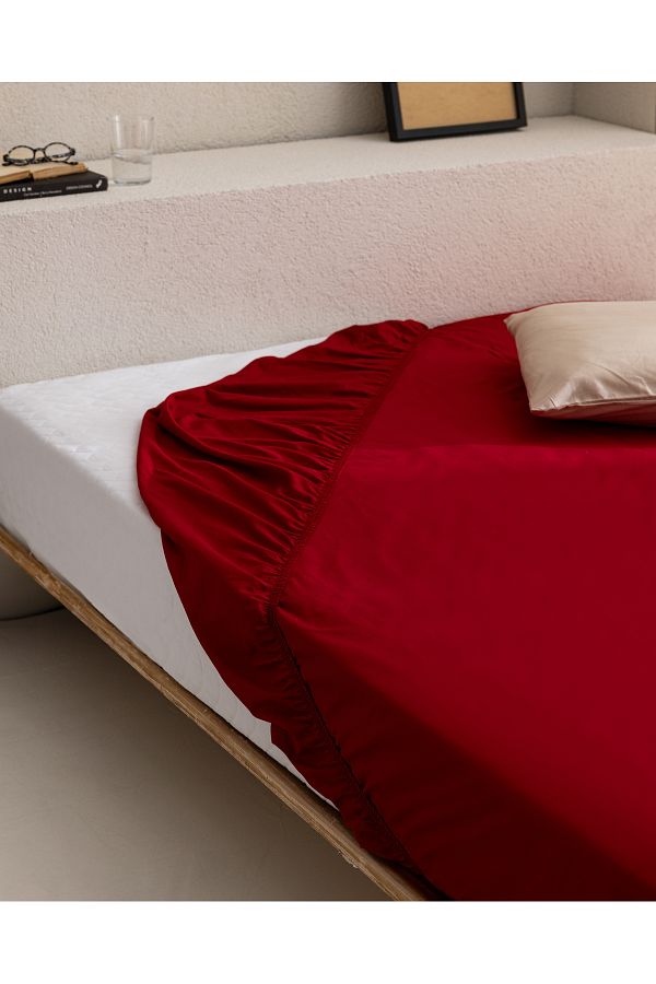 Madame Coco-Manon King Size 100% Cotton Ranforce Elastic Sheet - Red 1