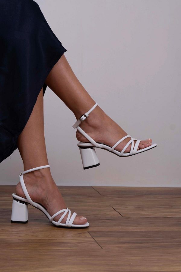 sovrana-White Heeled Shoes with Metal Straps 1