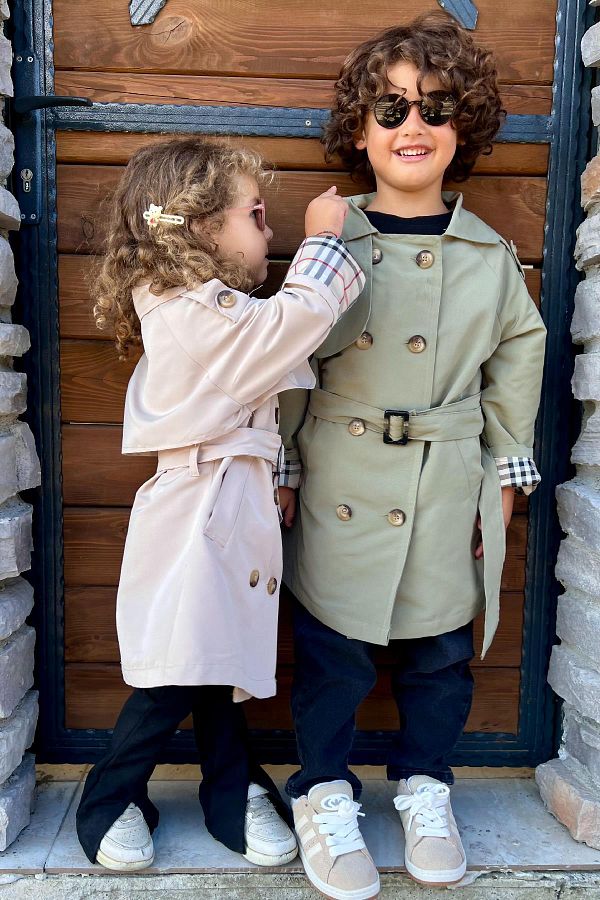 meqlife New Season Girl Boy Special Tailored Children s Trench Coat Raincoat and Stone Detailed Trendyol
