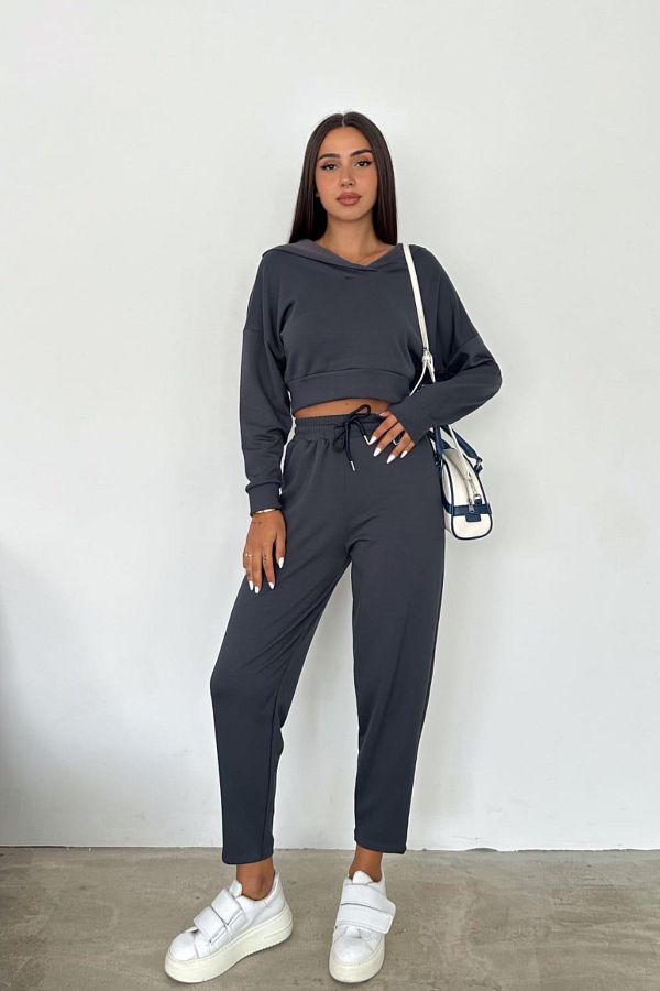 Ded COLLECTION Modal Women s Tracksuit Set Hooded Crop Set of Two Trendyol