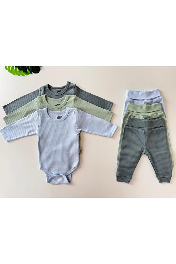 EFU BABY 3'lü Unisex Pamuklu Raporlu Bebek Basic Body Zıbınlı Pantolon Takım