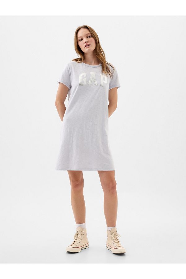 GAP Women s Gray Relaxed Gap Logo T shirt Dress Trendyol