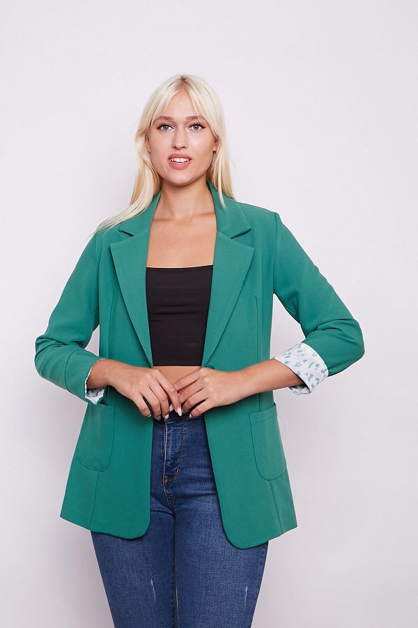 Jument Green Cotton Blazer Long Sleeve Collar and Foldable Pocket Office Jacket Trendyol