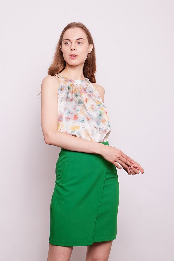 Jument High Waist Wrap Double Breasted Cotton Lycra Fabric Pencil Office Skirt Benetton Green Trendyol