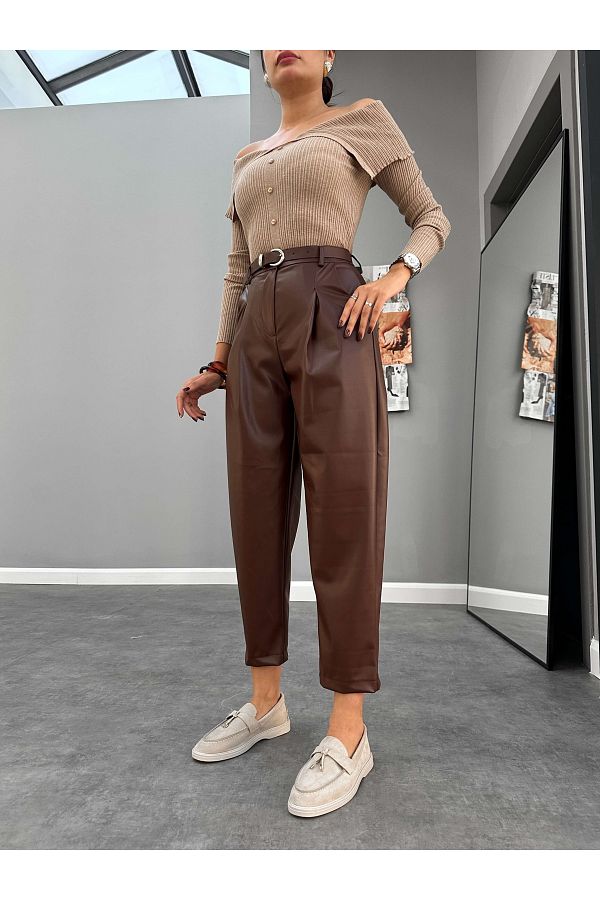 Leather belted trousers clearance