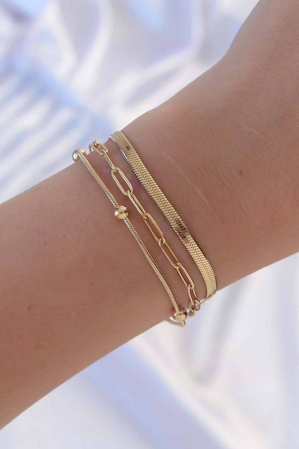 Skygo 316L Steel Gold Color Italian Chain Multiple Bracelet Tj Bb6365