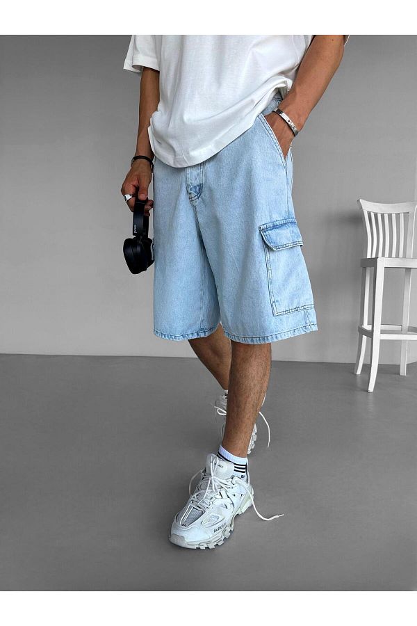 ablukaonline-Men's Baggy Fit Cargo Pocket Shorts Blue 1