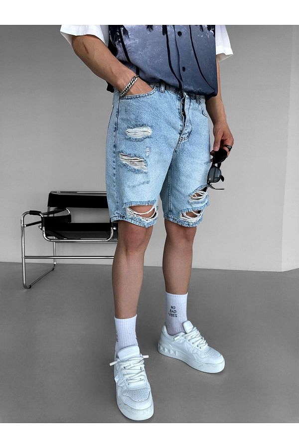 Baggy distressed jean shorts sales