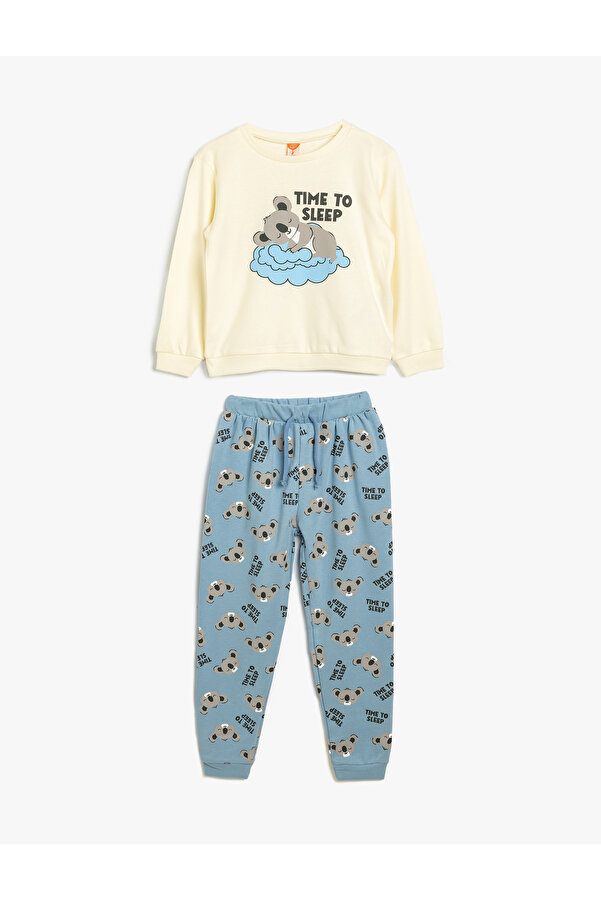 Koton Pijama Takımı Koala Baskılı Uzun Kollu Bisiklet Yaka Pamuklu
