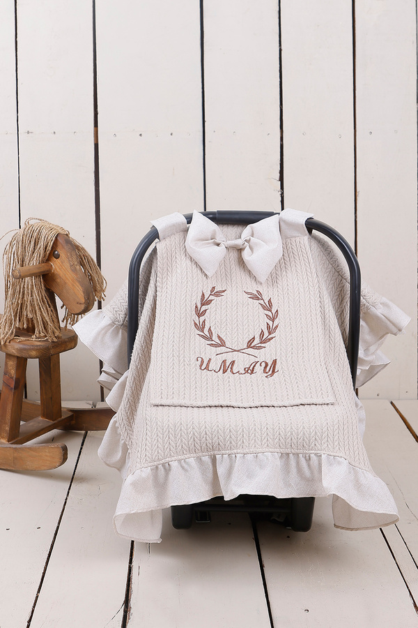 JUNİPERUS Pike Fırfırlı Kişiye Özel Nakışlı Puset Örtüsü