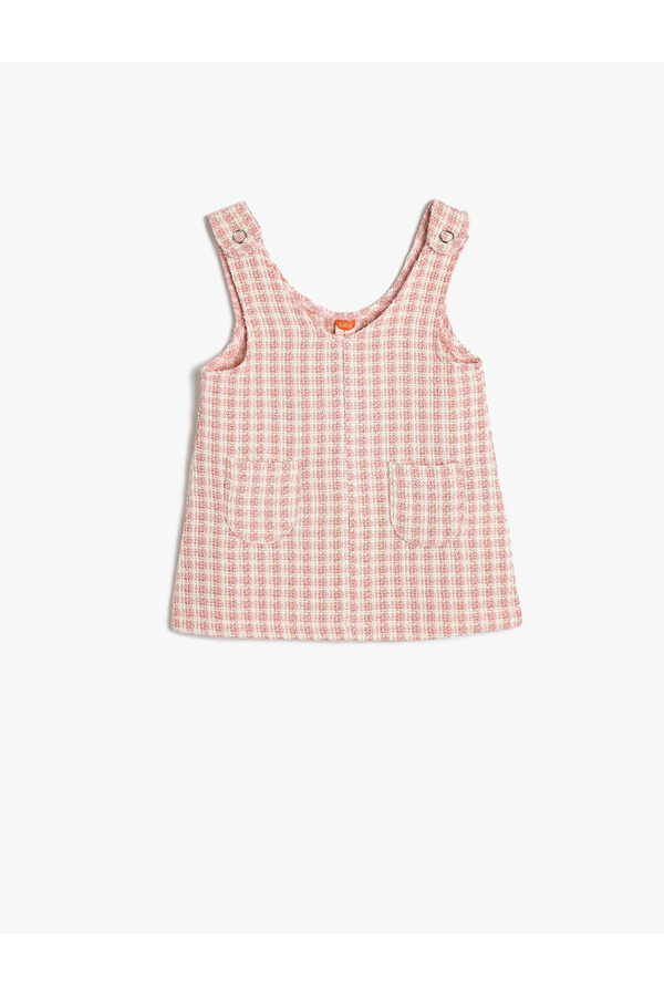 Koton Kolsuz Elbise V Yaka Midi Boy Tüvit Kuşgözü Detaylı Cepli Pamuk Karışımlı