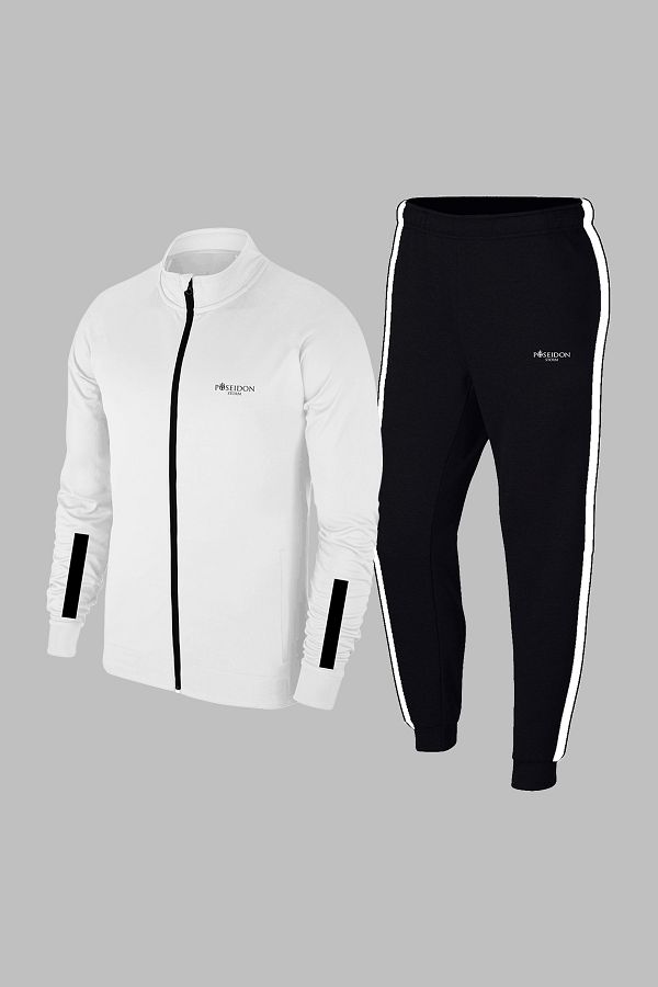 POSEIDON STORM-Seria albă pentru bărbați - mărime mare, pieptănat supra, set de trening simplu simplu 4XL-10XL 1