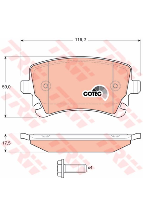 TRW-Vw Transporter T5 03-09 A4 04-09 A6 04-11 A8 03-10 وسادة خلفية بدون قابس 1