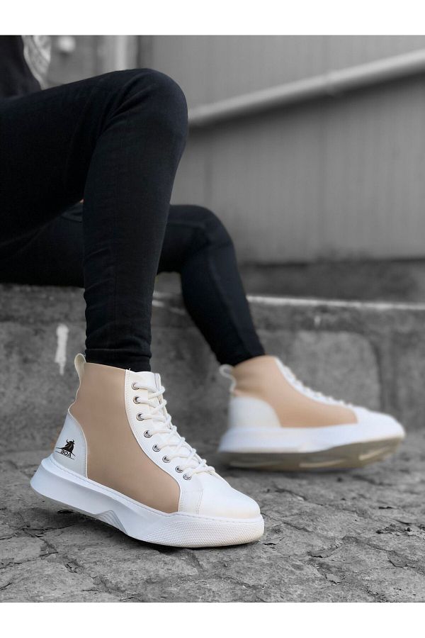 BOA-Ba0256 Lace-Up Men's High Sole White Cream Sole Sports Boots 1
