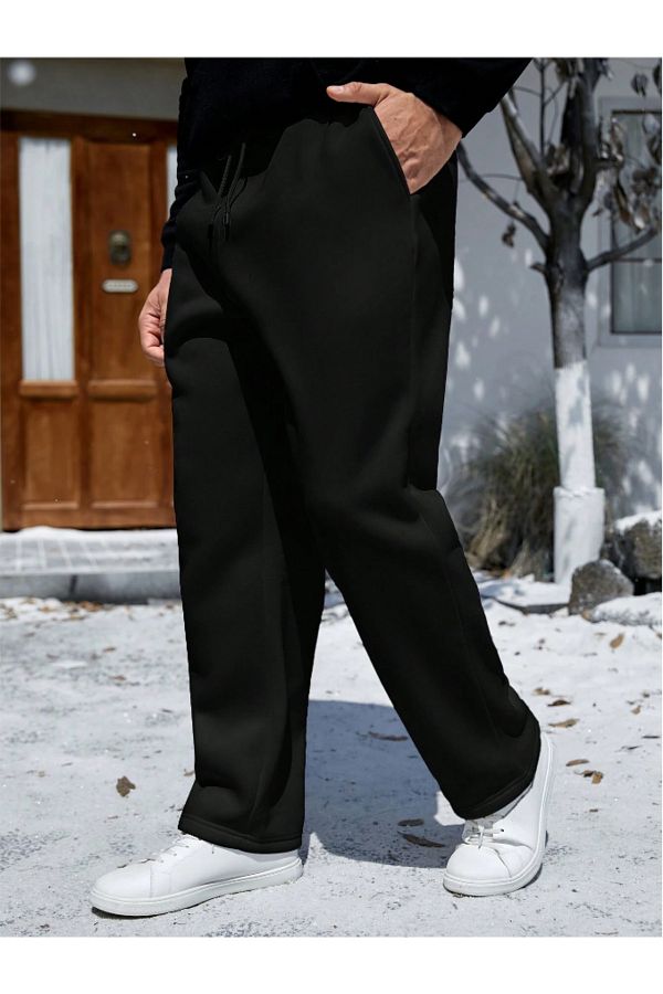 yx yustex sport Black Walker Baggy Wide Leg 2 Thread Medium Thick Long Sweatpants Original Mold Trendyol