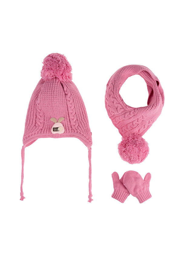 Aware Time Kitti 0-12  Ay  Kız  Bebek & Çocuk Aksesuarlı Içi Polarlı Atkı Bere Eldiven 3'lü Takım