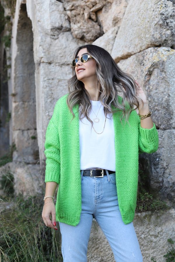 bytugcekaya Pistachio Green Plain Cardigan Trendyol