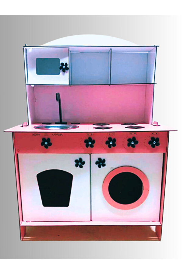 bahadır grup Montessori Eğitici Ahşap Çocuk Oyuncak Mutfak Dolabı Pembe-beyaz 3 Mm 84x60 Cm