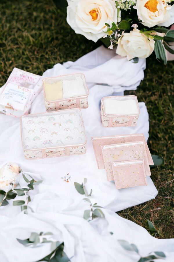 Silkyra Anne Bebek 6'lı Seyahat Seti, Bavul Organizer, Bebek Odası Düzenleyici, Pembe Renk