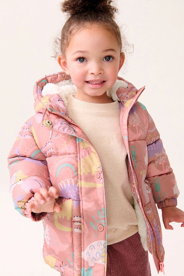 Next Baby Shower Resistant Dinosaur Patterned Lined Hooded Padded Coat Trendyol