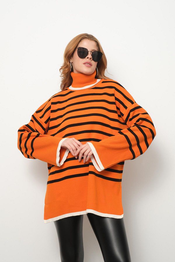Orange striped turtleneck clearance