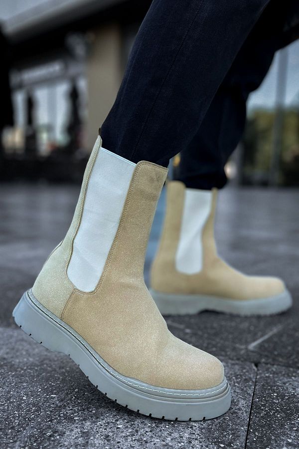 Jilemona Alaska Suede Men s Boots Leather and Star Ch223 Srt Sand Color Trendyol