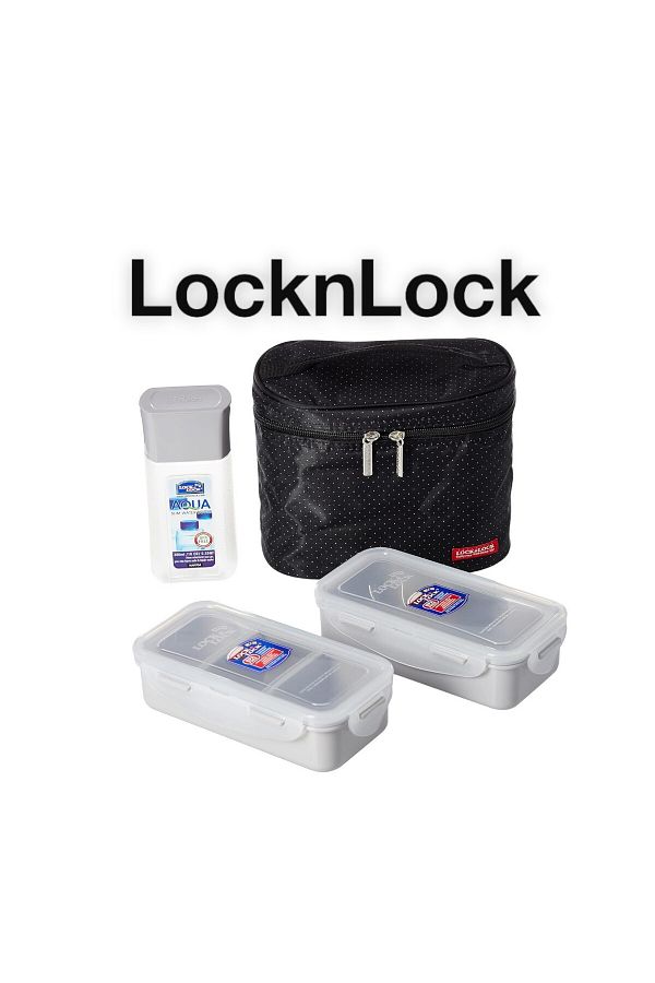locknlock-3PC Insulated Lunch Bag Set - Black, Airtight and BPA-Free Containers with Water Bottle 1
