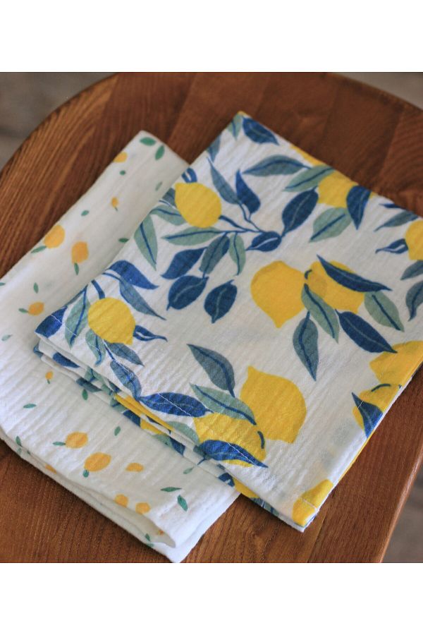 BARİA HOME-Lemon Patterned Muslin Drying Cloth 2-Pack 1