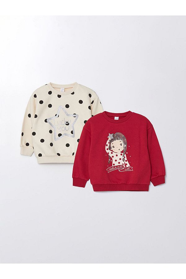 LC Waikiki Lcwk Crew Neck Long Sleeve Printed Girls Sweatshirt Set of 2 Trendyol