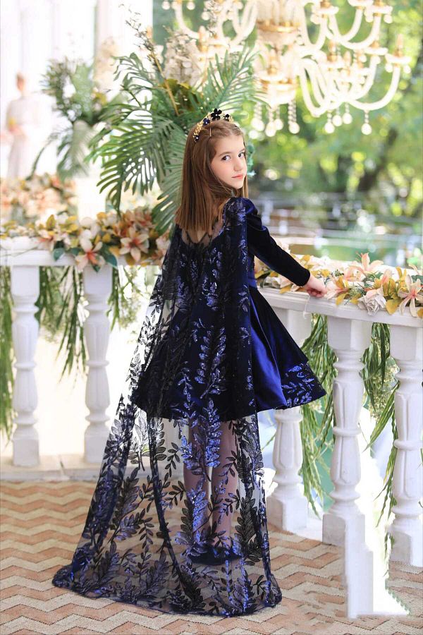 Ribbon kids Girl Child Wedding Graduation Removable Perelin Velvet Evening Dress Crown Trendyol