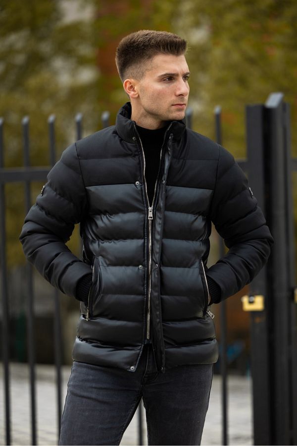 Oliggopol Men s Black Puffer Leather Coat Cold Proof Winter Jacket Trendyol