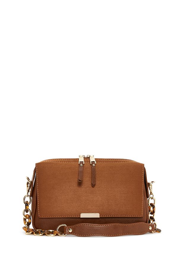 Derimod Women s Tan Chain Strap Suede Crossbody Bag 24Wbd 210710 Trendyol