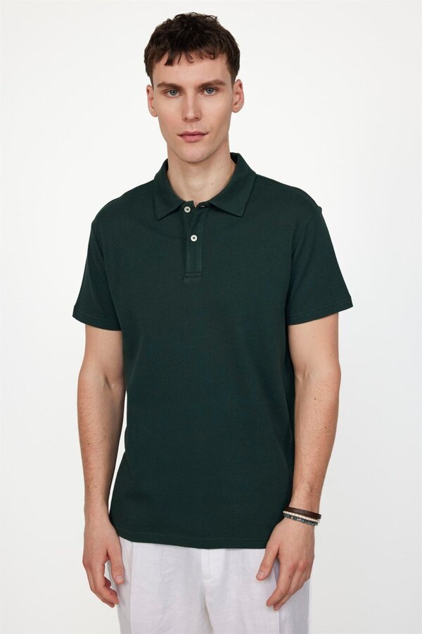 Tudors-Men's Slim Fit Slim Fit 100% Cotton Patterned Green Polo Collar T-Shirt 1