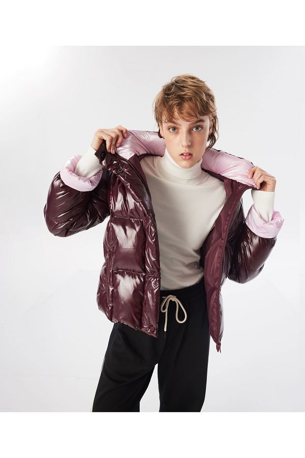 Burgundy shiny puffer jacket cheap