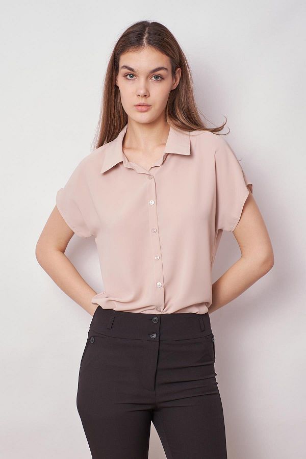 Jument Low cut Back Off shoulder Lycra free Stylish Fabric Shirt Beige with Collar Trendyol