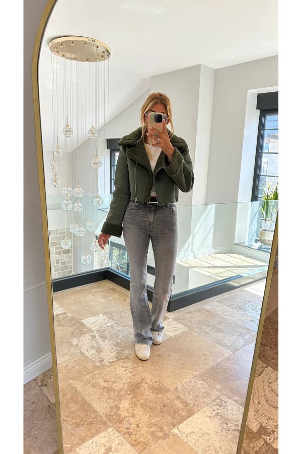 Suede biker jacket green hotsell