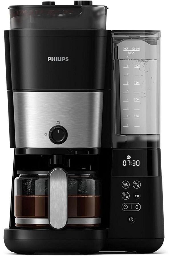 Philips-ماكينة تحضير القهوة بالتنقيط متعددة الاستخدامات - مع مطحنة سعة 1.25 لتر، 15 كوب، إيقاف تشغيل تلقائي، أسود - HD7900/50 1