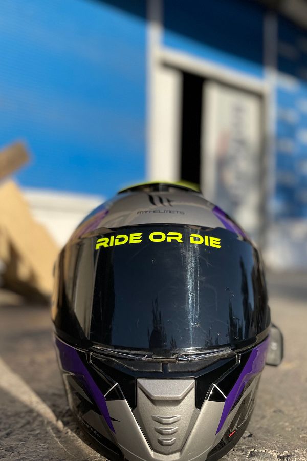 Banxtre-Neon Yellow Ride or Die Sticker Label for Helmet Visor (1 Piece) (No Blocking the Vision) 1