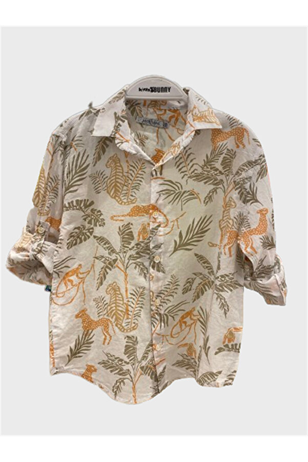 Escabel Hayvan Baskılı Gömlek - Turuncu