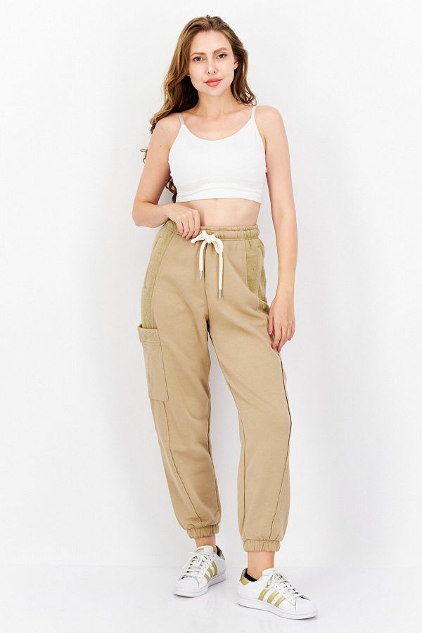 adidas Women Sportswear Fit Drawstring Outdoor Sweatpants Tan Trendyol