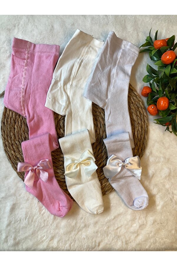 ESES BEBE 3’lü Kız Bebek Pamuklu Külotlu Çorap Fiyonklu Kilotlu Çorap