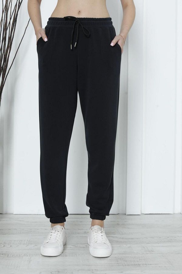 Nicoletta High Waist Women s Sweatpants Elastic Leg Pocket Large Size BLACK Trendyol