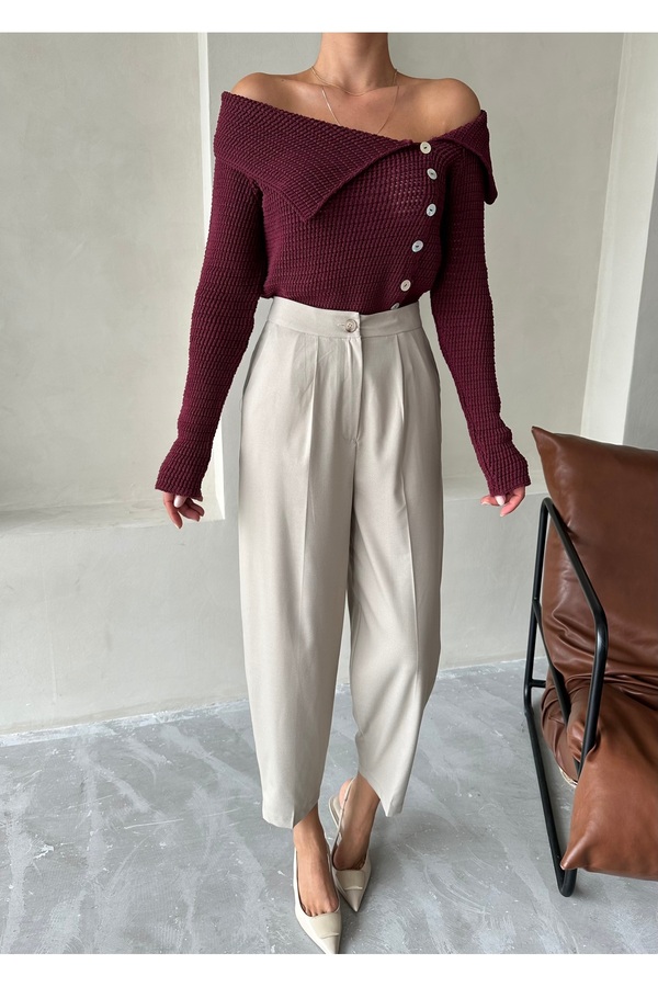 Laluvia-Baggy-Stoffhose in Steinfarbe – 3529 1