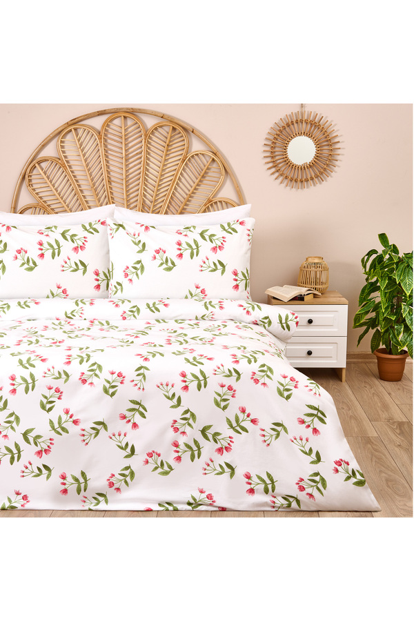 Evidea-Soft Carlene Single Duvet Cover Set - Ecru / Green 1