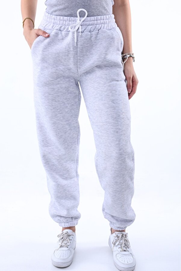 POLYMOOD Women's Gray Winter Thick Raised Thread Sweatpants