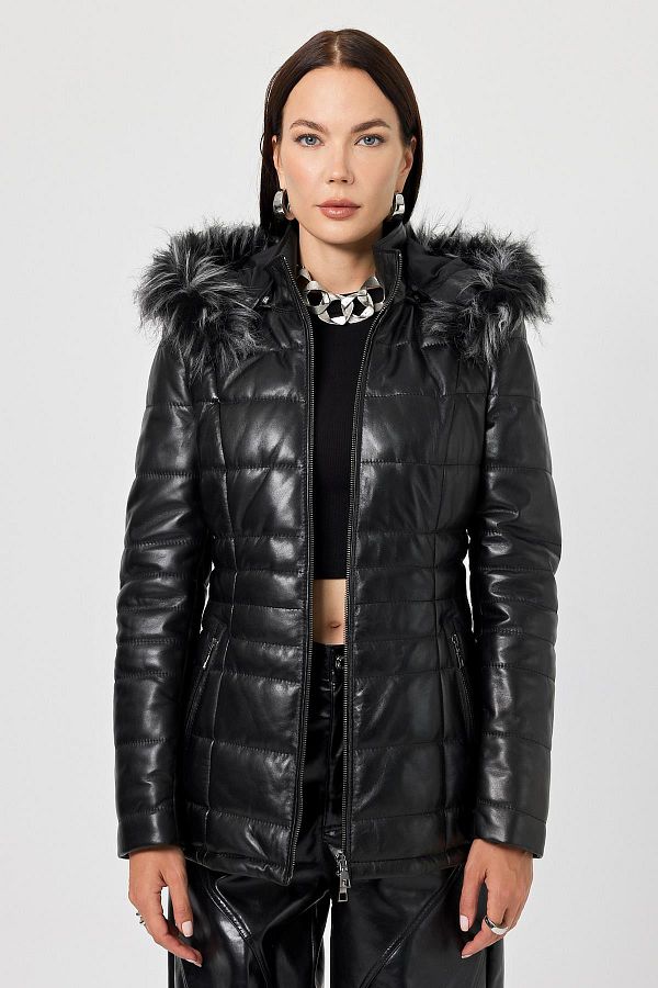 Deri Company Candenza Black Feather Leather Coat Trendyol