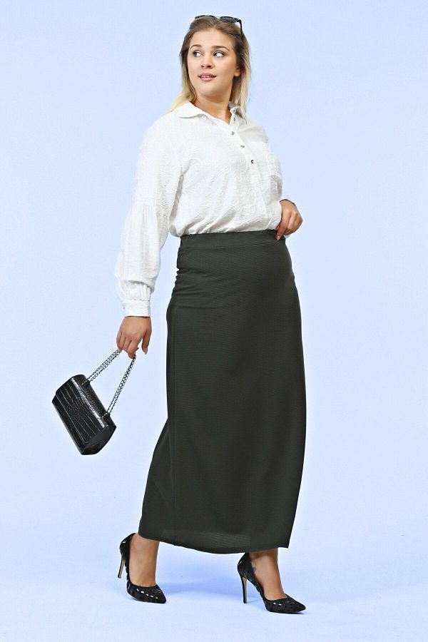 Plus size khaki skirt elastic waistband outlet