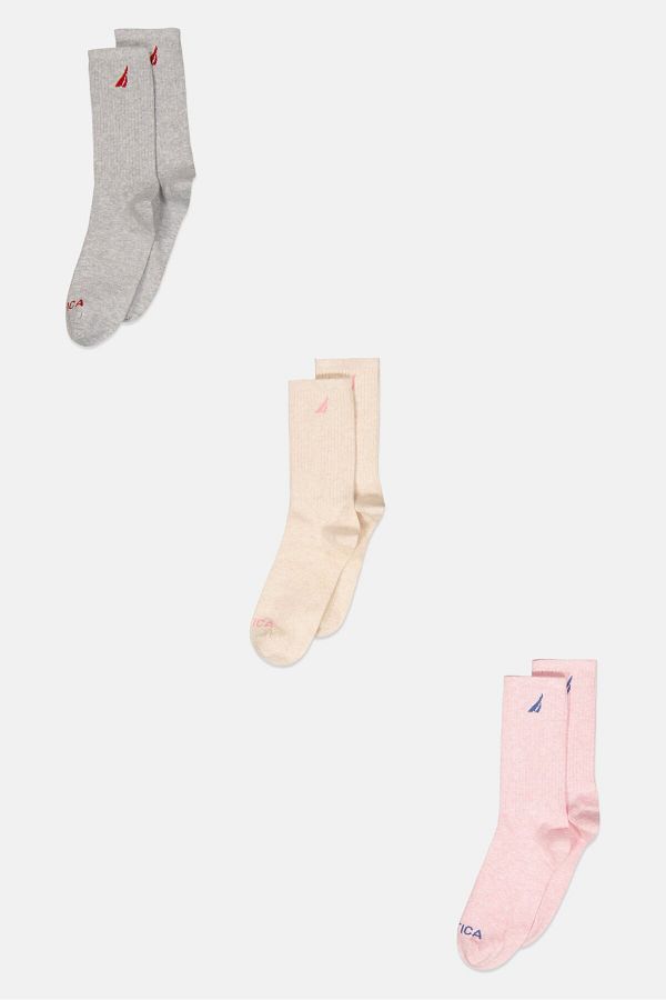 Nautica-Women 3 Pair Textured Socks, Pink Combo 1