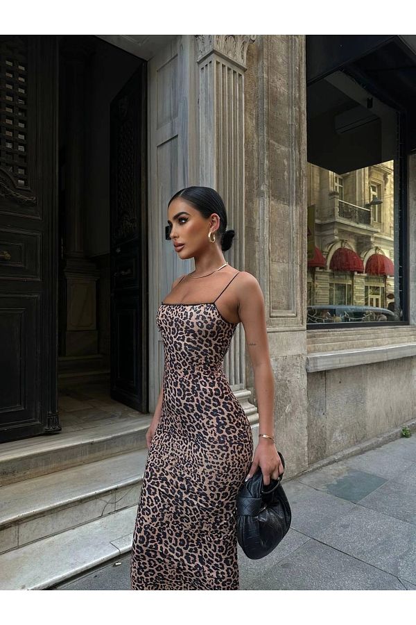 Leopard print thin strap dress clearance